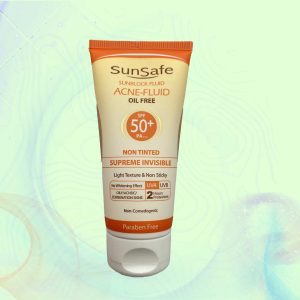 فلوئید ضد آفتاب فاقد چربی سان سیف +SPF50 بی رنگ مناسب پوست چرب، مختلط و مستعد آکنه 50 میل